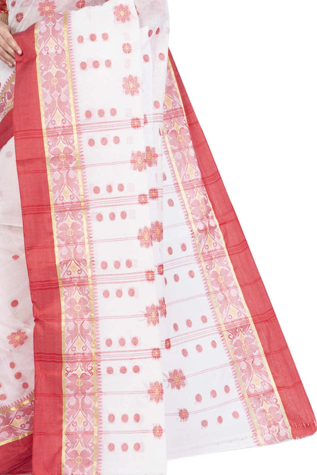 White Pure Cotton BolLata_Tant Tant Saree (839)